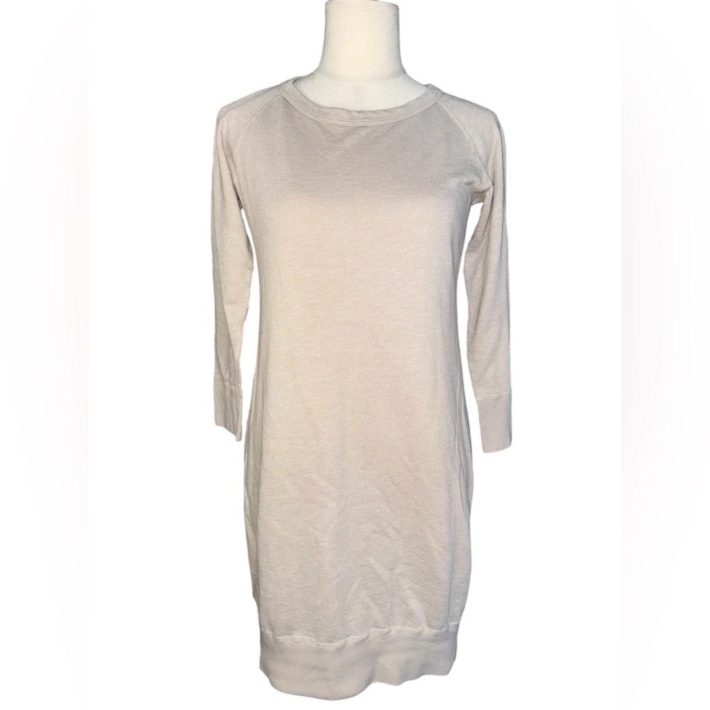 James Perse Standard Women’s Sandy Beige Knee Length Crew Neck Sweater Dress 1